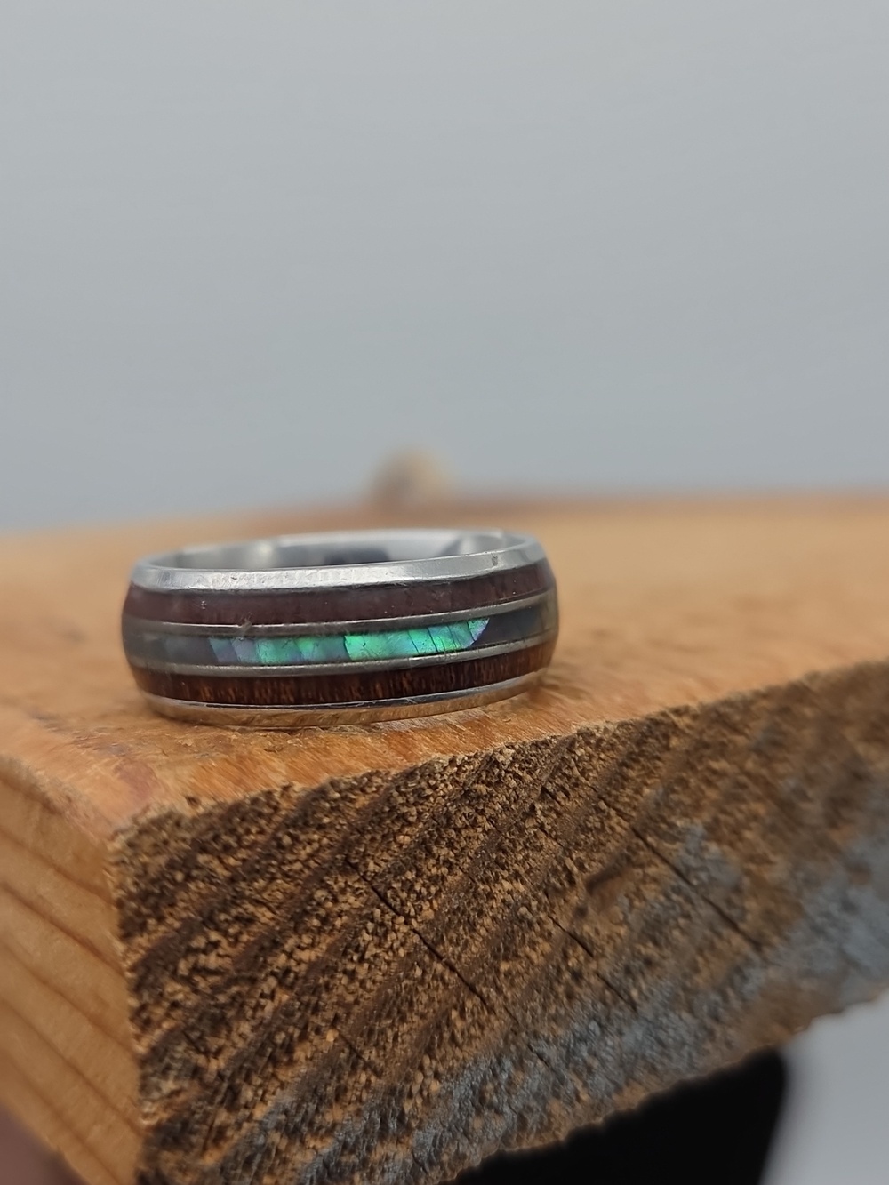 Koa Wood Tungsten Abalone Hawaiian Men's Ring Size 10.5